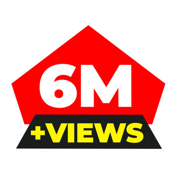 6M viewer celebration emblem, creator dashboard badge, digital success icon, audience growth label