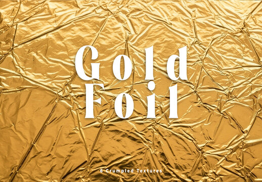 6 Crumpled Gold Foil Backgrounds. Shiny Metal Texture
