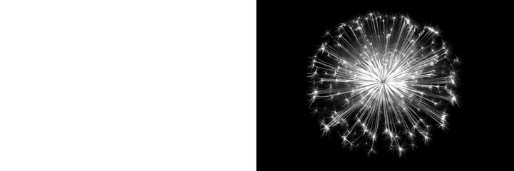 White fireworks burst isolated on transparent background, sparkling celebration explosion, festive pyrotechnic display, holiday firework overlay PNG