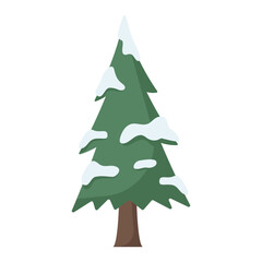 Fototapeta premium Evergreen Tree Covered in Snow Cartoon Illustration