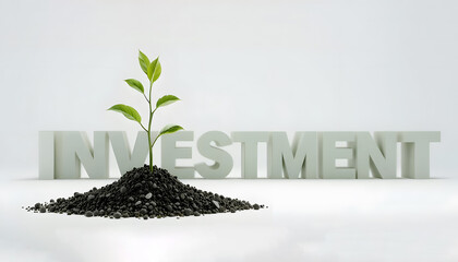 Investment Growth Concept with Seedling in Front of Text Design
