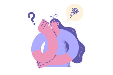 Pensive woman feel frustrated think of problem solving