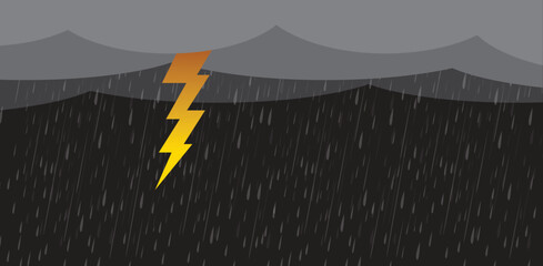 rain and storm with lightning thunder, Black sky weather, Natural disaster, vector design.
