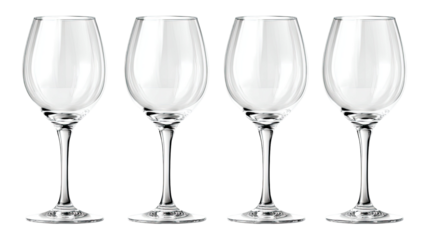 A single clear crystal champagne glass and empty wineglass goblets sit isolated on a white background for a clean celebration reflection