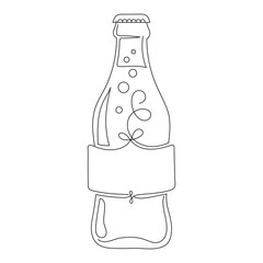 A single continuous line drawing of a stylized soft drink on a glass bottle. Concept for a beverage store logo. Editable line.