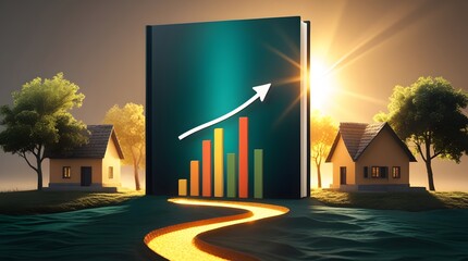 Transition to Success: Landscape with Upward Arrow and Warm Sunlight