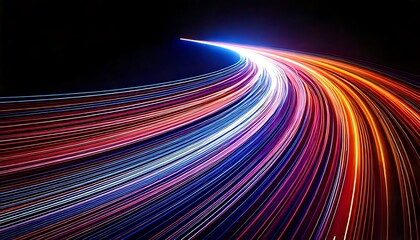High-Speed Data Flow Abstract Background. Futuristic Blue and Red Light Trails Movement on Black.