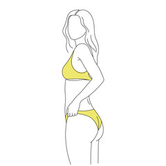 Line drawings of a female body in a swimsuit. Vector minimalist design. Editable line art