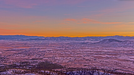 Aerial view of the Montana mountains near Helena at sunset in December