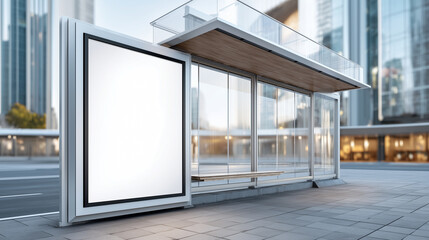 Blank billboard advertisement space near modern building, outdoor marketing stock photo, commercial signage, promotional display, advertising real estate, urban location, defocused