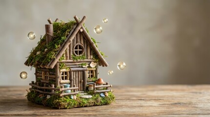 Fototapeta premium Surreal silliness in a whimsical miniature house scene captured in natural light cozy indoor environment charming viewpoint playful concept