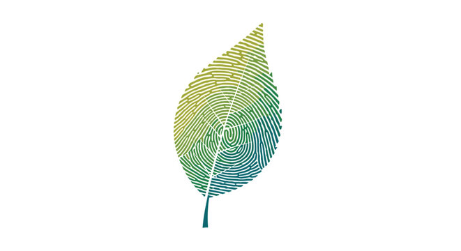 Stylized green leaf featuring a detailed fingerprint pattern as its internal texture on a plain white background.
