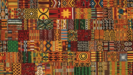 Colorful Kente cloth patterns celebrating Black History Month