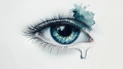 Ephemeral Tears: A solitary eye, rendered with striking detail, sheds a single tear, representing vulnerability and introspection, all framed against a stark backdrop. 