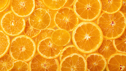 Flat background with bright orange slices. Suitable for food and beverage marketing, summerthemed designs, and colorful presentations.
