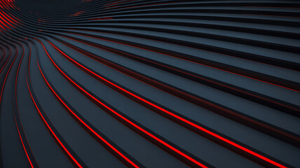 Abstract 3D background featuring sleek black ridges with glowing red light trails for gaming and futuristic themes