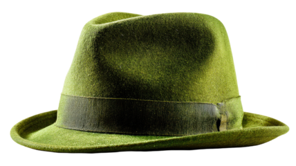 A classic green felt fedora hat is a vintage fashion accessory and elegant piece of headwear isolated on a white background for a retro style design