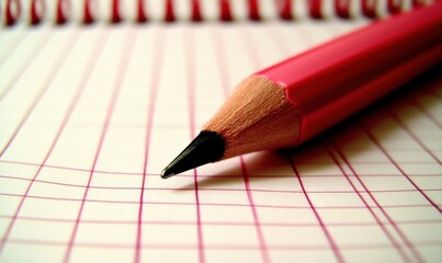 Close up of pencil on open notebook page for education and writing