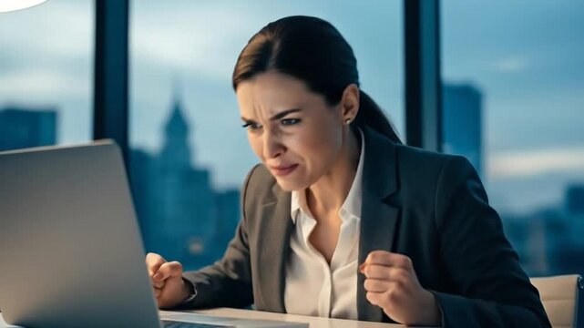 Shocked Businesswoman Reacting to Bad News on Laptop Screen