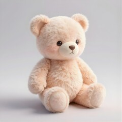 Fototapeta premium Adorable Plush Teddy Bear Sitting on Plain Background,
