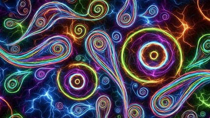 Vibrant Swirling Neon Lights Abstract Background.
