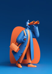 Flat design. Businessman with binoculars looks forward. A look into the future.