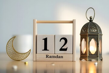 3D vector illustration of Arabic Islamic calligraphy for Eid Mubarak featuring a symbolic clock and calendar icon design element for a new year business concept text