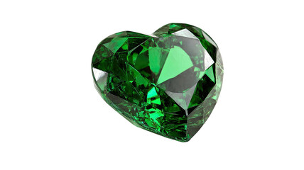 A brilliant heart shaped green diamond gemstone sits as a precious luxury jewel, reflecting a shiny emerald glow like a 3d crystal gift of wealth isolated against a white background