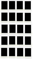 Arrangement of blank black polaroid photo frames template with white frames isolated on white background