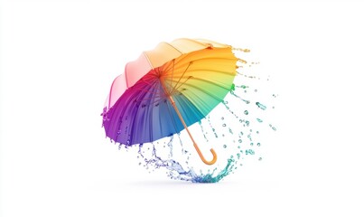 Colorful umbrella with water splash rainbow hues artistic design element