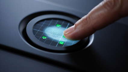 A macro photo of a hand pressing a glowing electronic button on a digital car dashboard control panel featuring a speedometer and high-tech equipment Change Your Password Day