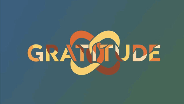 Vibrant gratitude concept with colorful intertwined text and shapes