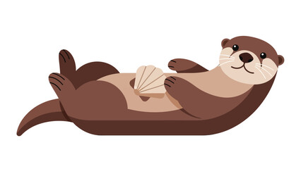 Obraz premium Adorable illustration of a playful sea otter floating with a seashell