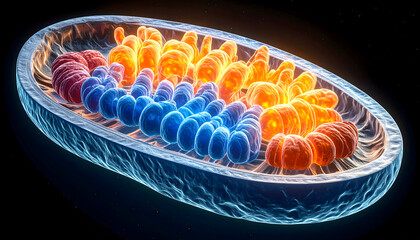3D illustration of colorful mitochondria structure