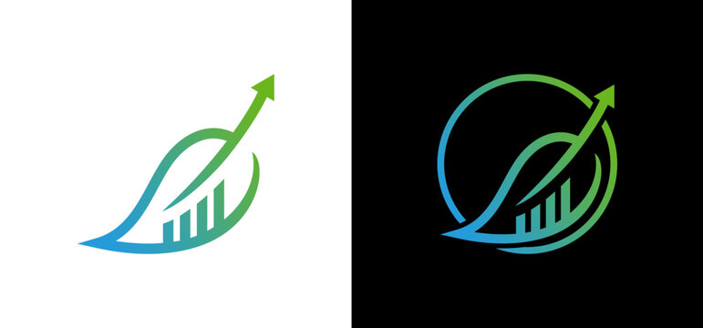 Logo design vector combining the concepts of agriculture and profit, depicted with a growing leaf and an arrow. Suitable for presentations, websites, and marketing materials.