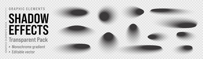 Fototapeta na wymiar Drop shadow effect set for floor oval circle box object vector view. Realistic 3d shape with soft gray shade and dark gradient on abstract background. Round ball and blur border for package.