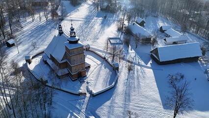 Old abandoned village, wooden houses, winter, snow, frost, tradition, difficult living conditions, Eastern Europe