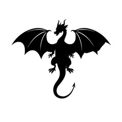 Majestic dragon silhouette with wings spread wide in mid flight