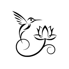 Elegant hummingbird sipping from lotus flower in modern design