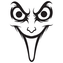 Sinister Grinning Face with Exaggerated Evil Eyes Vector Illustration