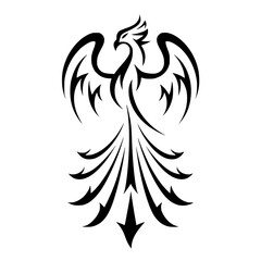 Majestic black phoenix rising with tribal style wings spread