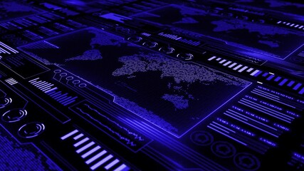 white color HUD animation world map with binary code complex data hi tech design black technology background - Powered by Adobe