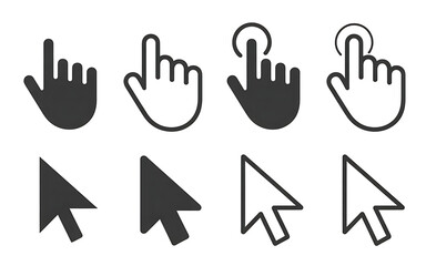 Obraz premium Collection of computer pointer icons including hand gesture and arrow cursors for UI design