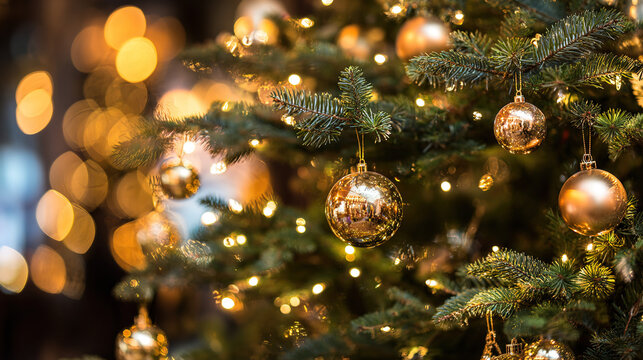 A beautifully decorated tree with glowing ornaments, evoking festive holiday spirit.
