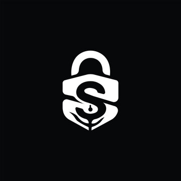 Cyber security logo design with letter S and padlock symbol for technology and data protection business.