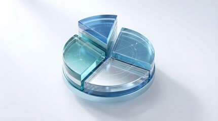 Abstract 3D pie chart with glossy transparent segments,data visualization concept in modern technology style with radar interface