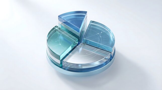 Abstract 3D pie chart with glossy transparent segments,data visualization concept in modern technology style with radar interface - Powered by Adobe
