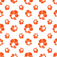 Seamless shrimp pattern. Seafood cartoon cooked ocean food. Fresh marine prawn. Red texture geometric design.