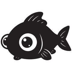 Cute Black and White Cartoon Fish Illustration with Big Eyes