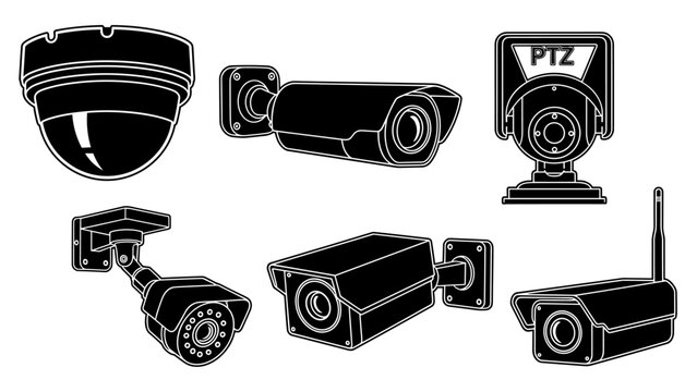 Collection of various security cameras for surveillance and protection.